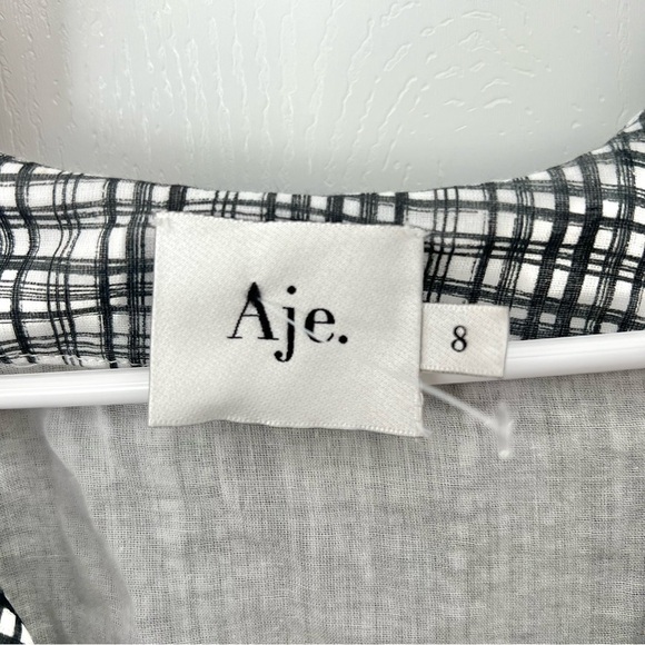 AJE Memento Puff Sleeve Plaid Check Voile Mini Dress in Gray Multi Sz 4 US - Picture 7 of 10